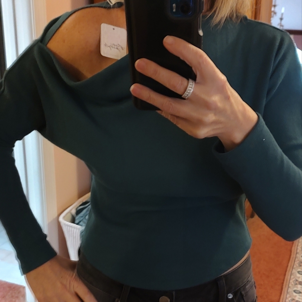 We The Free Off-Shoulder Long Sleeve Top in Dark Green - Picture 2 of 6